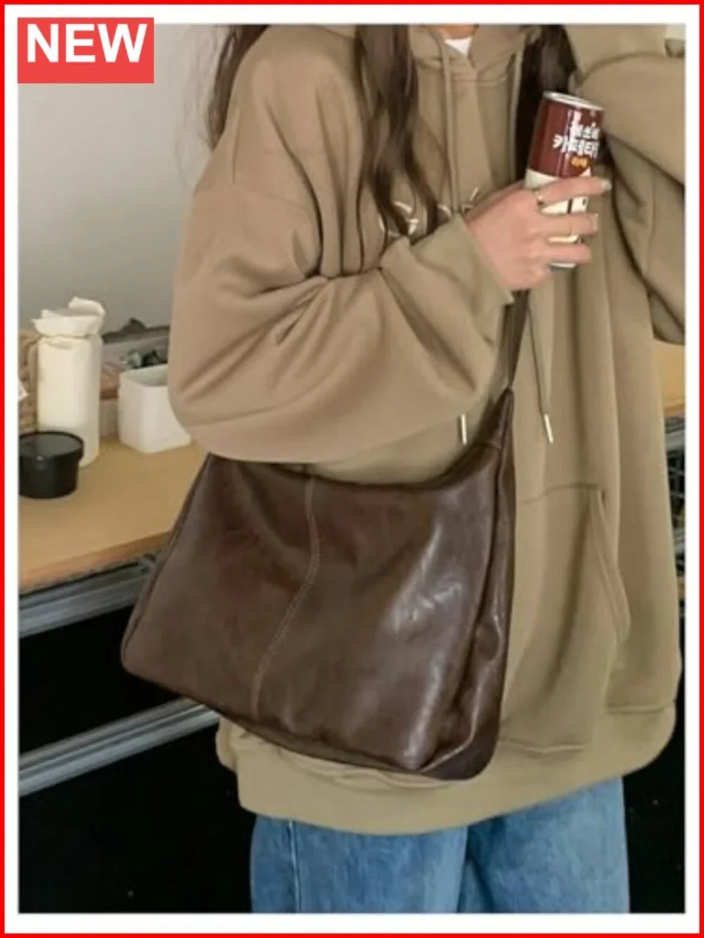 Soft PU Leather Crossbody Hobo Bag with Zipper